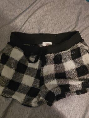 Cozy Black & Gray Buffalo Check Fuzzy Shorts